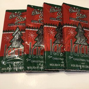 SOLD Vintage Silver Icicles Bright Star Tinsel  Lot 4 Boxes 2000 Strands each